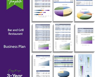 May include: A business plan template for a bar and grill restaurant. The template includes financial projections, charts, and graphs. The template is easy to use and includes a 3-year financial model.