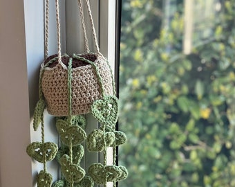 Hanging Plant; Crochet Hanging Plant; Fake Plant; Crochet Plant in a Basket; Fake Pothos Plant; Small Hanging Plant; Large Hanging Plant