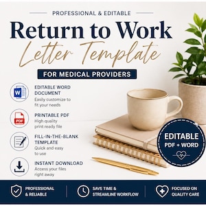 Plantilla de carta de reincorporación laboral para profesionales sanitarios / PDF editable + descarga de Word