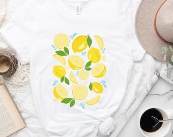 Camisa de limón, camiseta de limones, camiseta de limón, camiseta de fruta linda, camiseta de limón de mujer, camiseta de frutas de verano, camiseta de cítricos, ropa Cottagecore