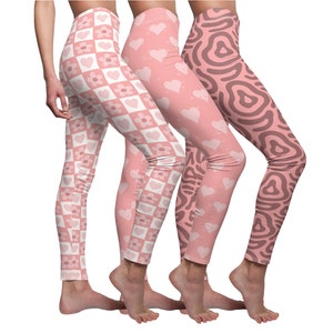 Pink Romantic Coquette Leggings for Women and Teens | Casual Print Tights | Workout Leggings | Summer Leggings | Soft Stretchy Leggings