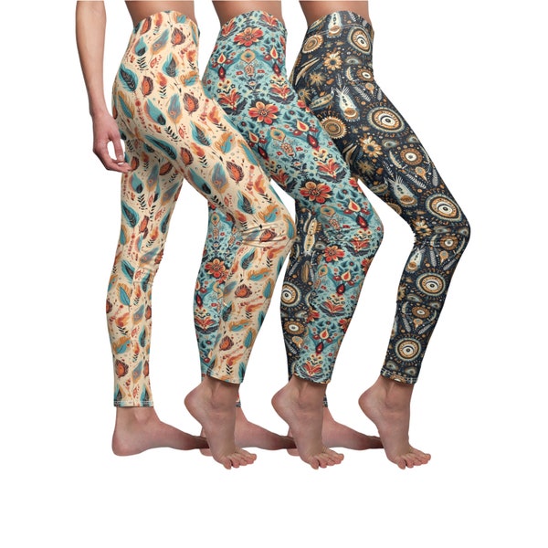 Boho Floral Leggings for Women | Tight Yoga Pants Floral Design | Women's Outfit | Casual Leggings | Buttery Soft Stretchy Pants | Plus Size