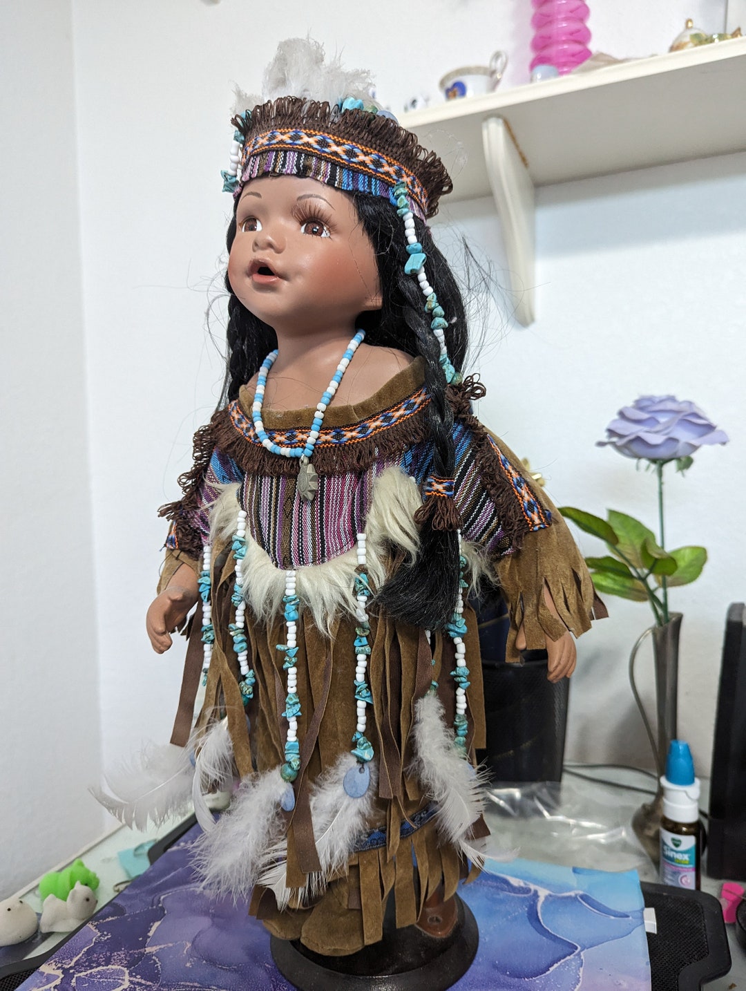 Porcelain Native American Doll Etsy