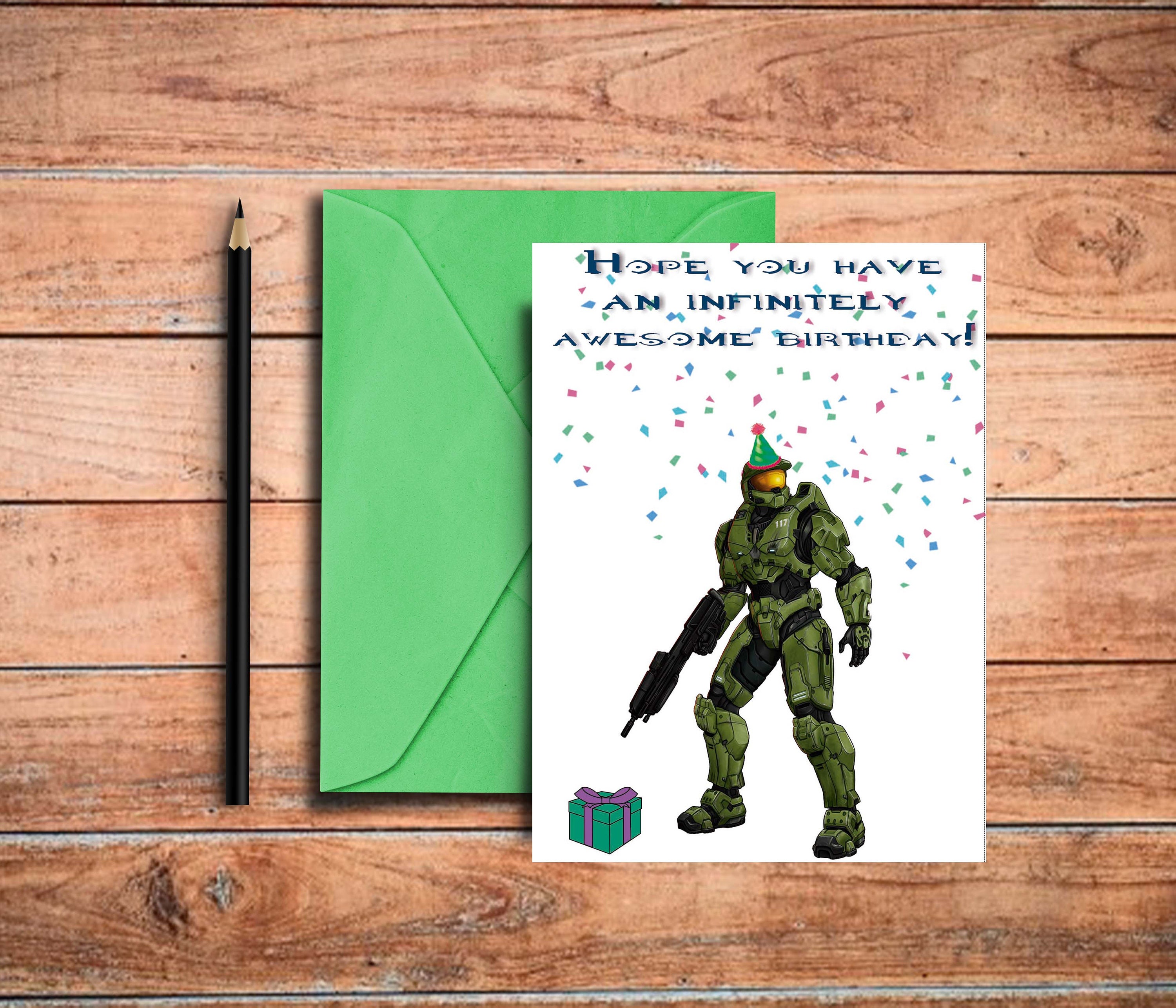 Video Game Birthday Card Halo Gamer Birthday Card Funny Geek Card for