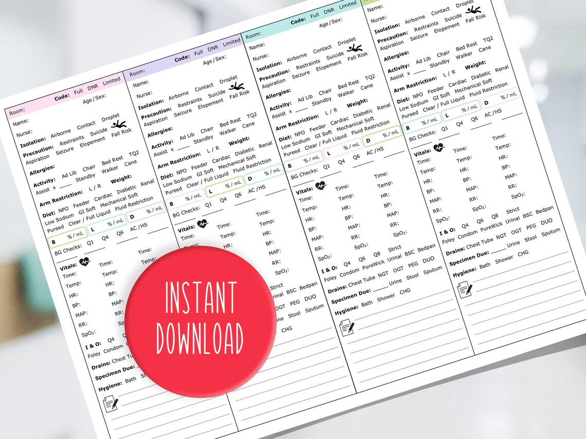 CNA Report Sheet Nurse Shift Planner PCT Shift Planner LTAC Shift ...