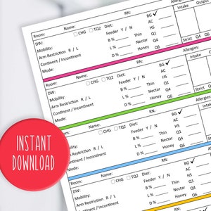Nurse Shift Planner - CNA Report Sheet - PCT Shift Planner - LTAC Shift Planner - Nurse Report Sheet - 5 Patient Report Sheet - Brain Sheet