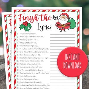 Finish the Lyrics Game Christmas Lyrics Game Christmas Game Printable ...