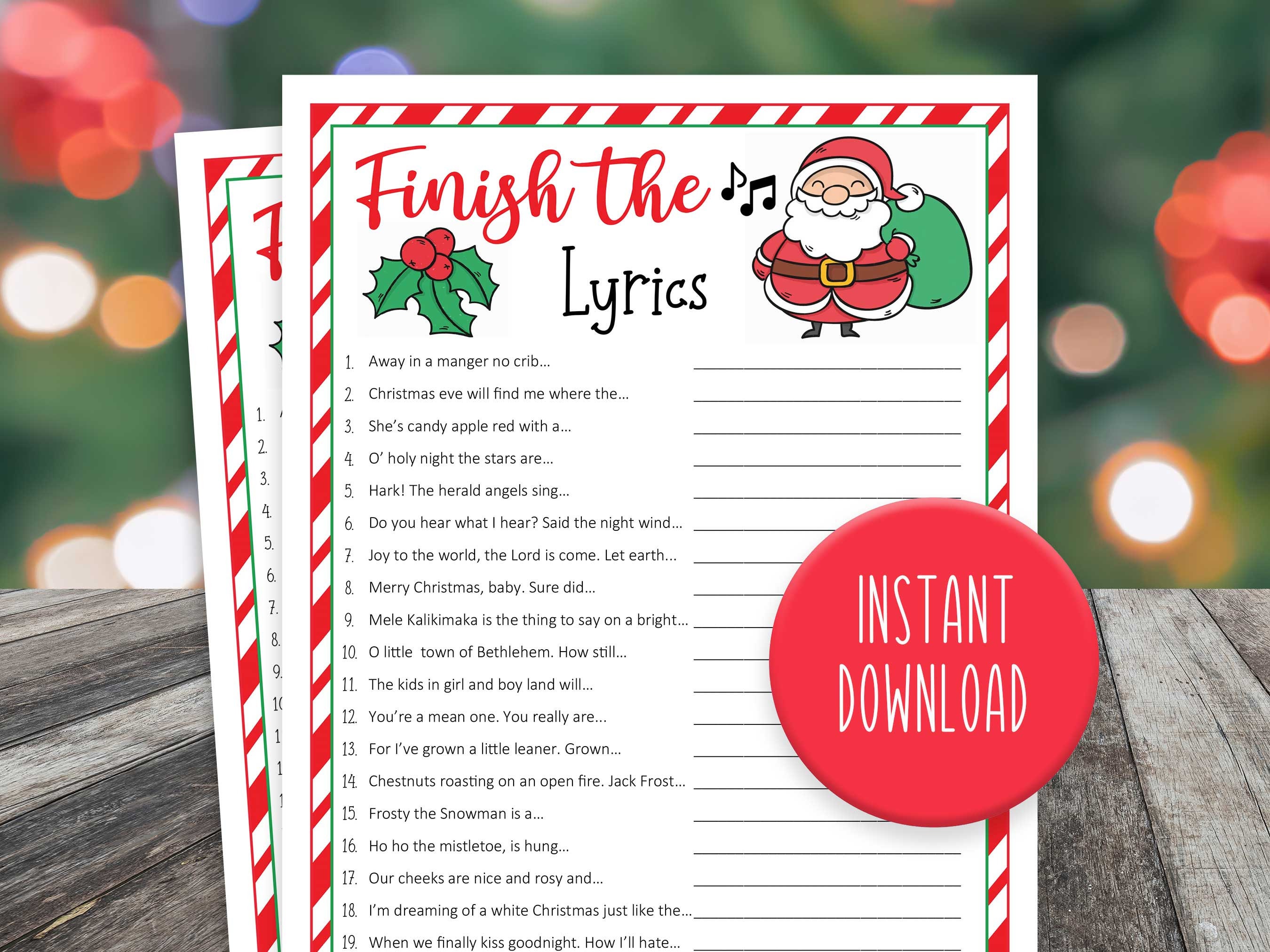 Finish the Lyrics Game Christmas Lyrics Game Christmas Game Printable ...