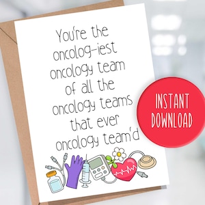 Cartão de equipe de oncologia - Cartão de enfermeiro de oncologia - Cartão de agradecimento da equipe de oncologia - Cartão de agradecimento ao enfermeiro de oncologia - Cartão de oncologia - Equipe de oncologia