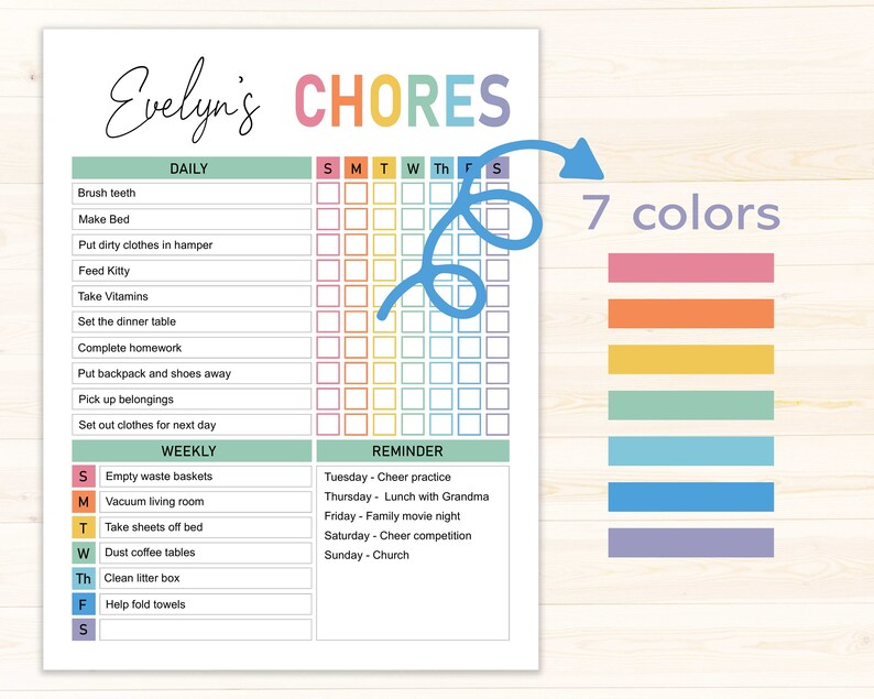 Kids Weekly Chore Chart Kids Daily Chore Chart Kids Chore - Etsy