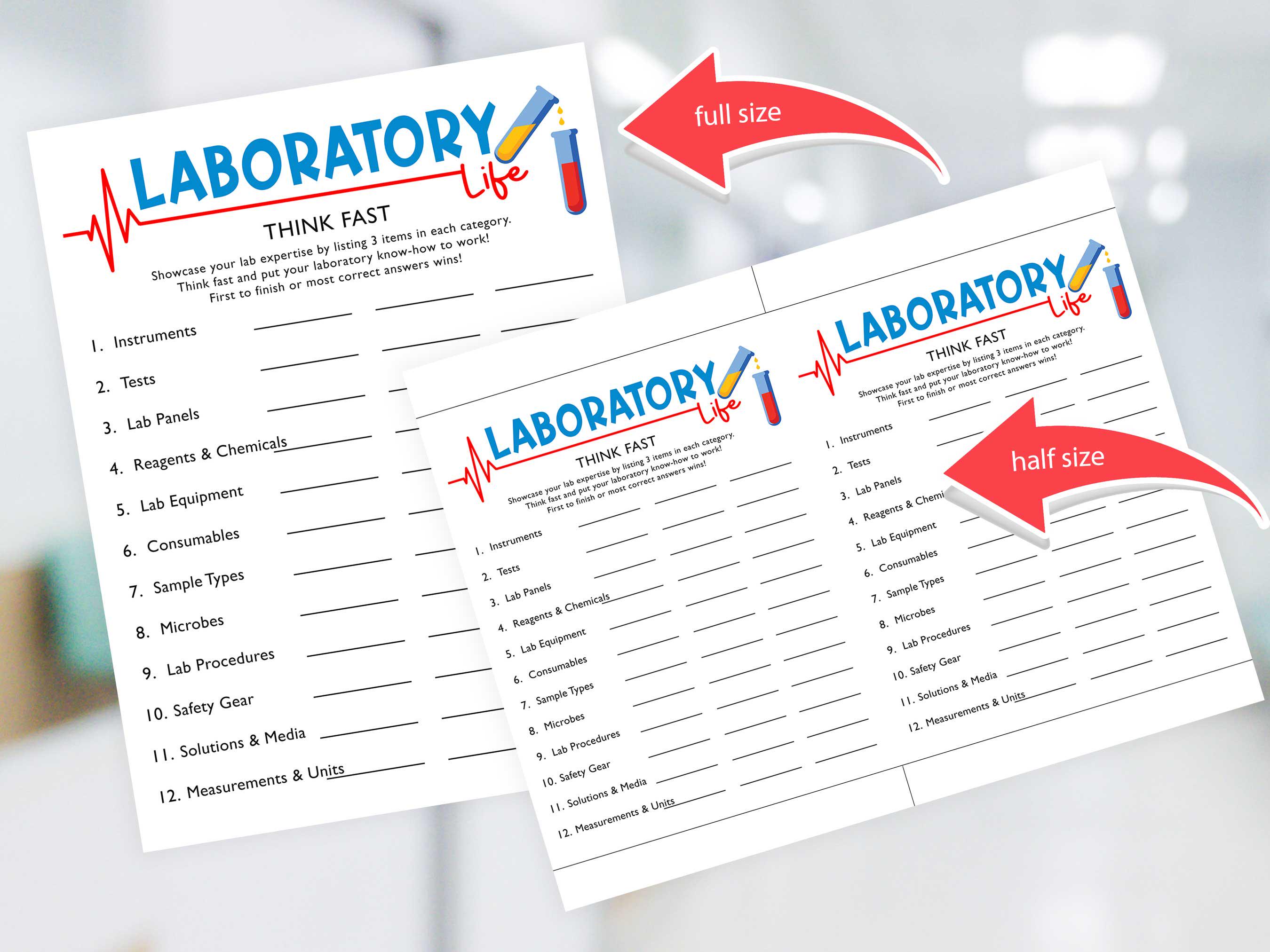 Think Fast Lab Game | Lab Week | Lab Appreciation | Fun Printable Game ...