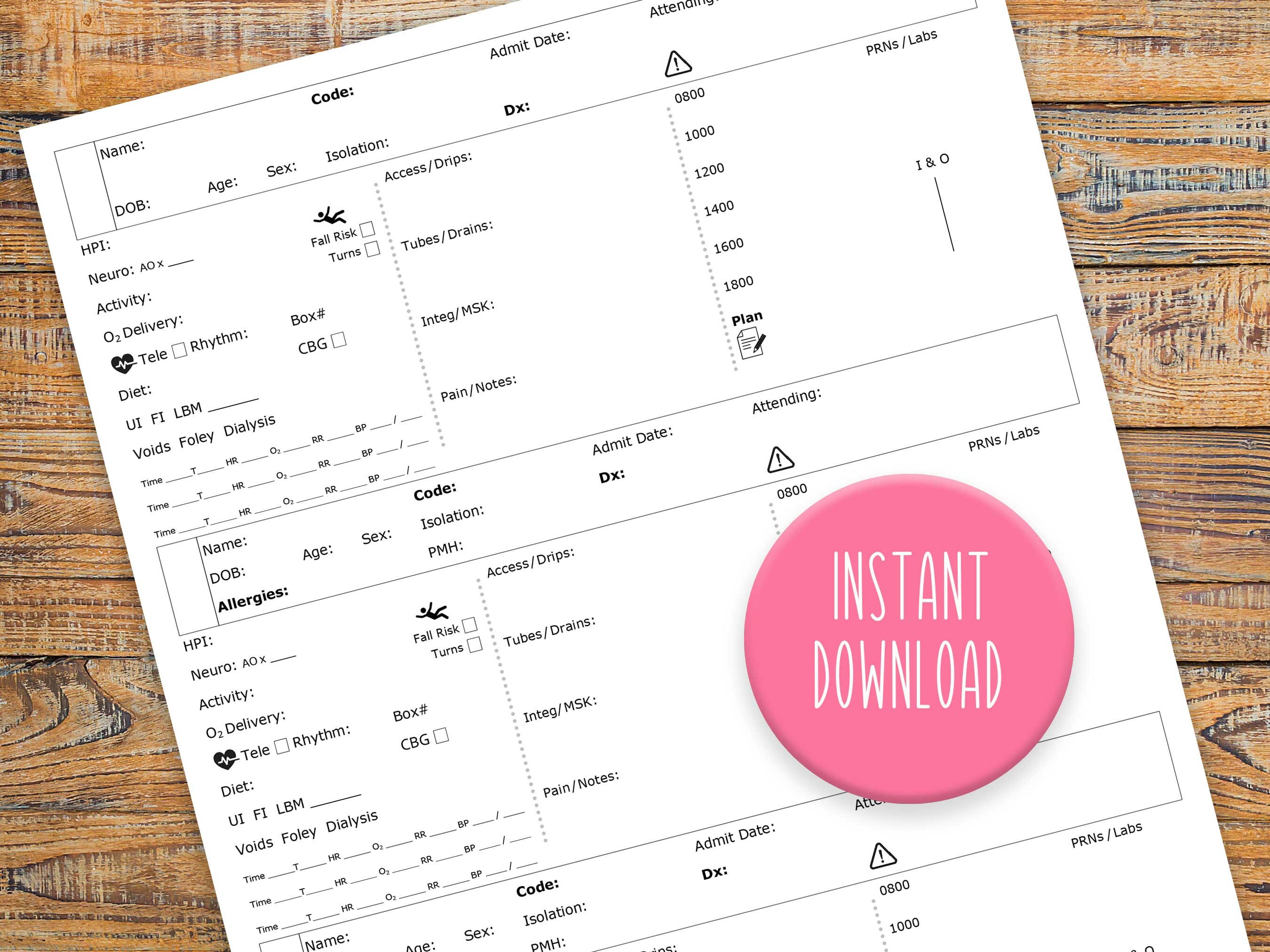 2 Patient Report Sheet Nurse Brain Sheet ICU Report Sheet Med Surg ...