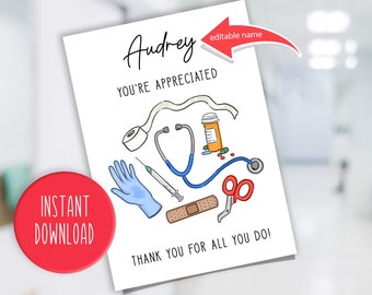 Nurses Week Card - Nurse Appreciation Card - Nurse Thank You Card - Printable Nurse Card - Nurse Thank You Tag - Nurse Card Personalized