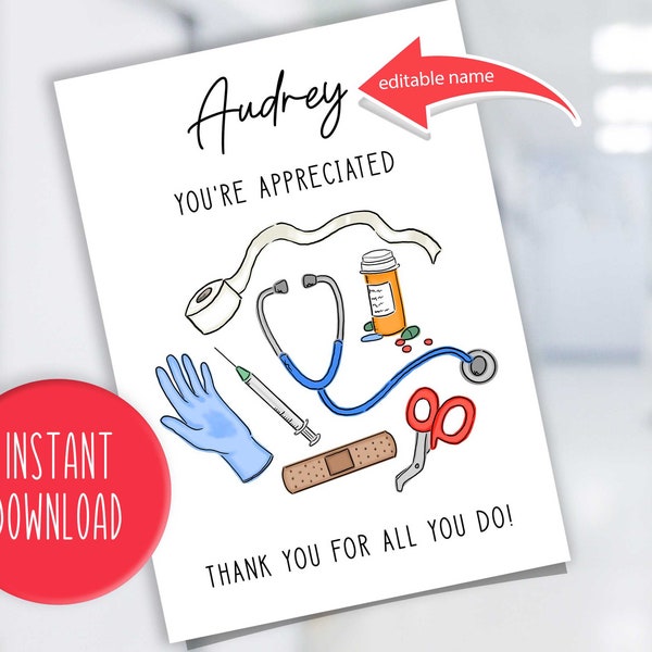 Nurses Week Card - Nurse Appreciation Card - Nurse Thank You Card - Printable Nurse Card - Nurse Thank You Tag - Nurse Card Personalized