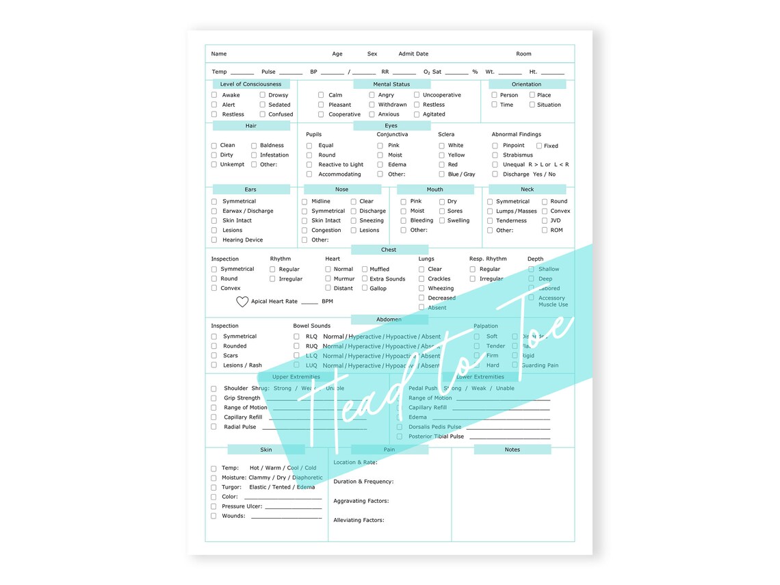 Head to Toe Assessment Head to Toe Assessment Template Patient ...