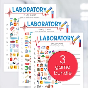 Labbspelspaket | Emoji-spel för labbtester | Labbspel | Emoji-spel för patogener | Emoji-spel för labbtillbehör | Labbvecka | Utskrivbar | Labbpanelspel