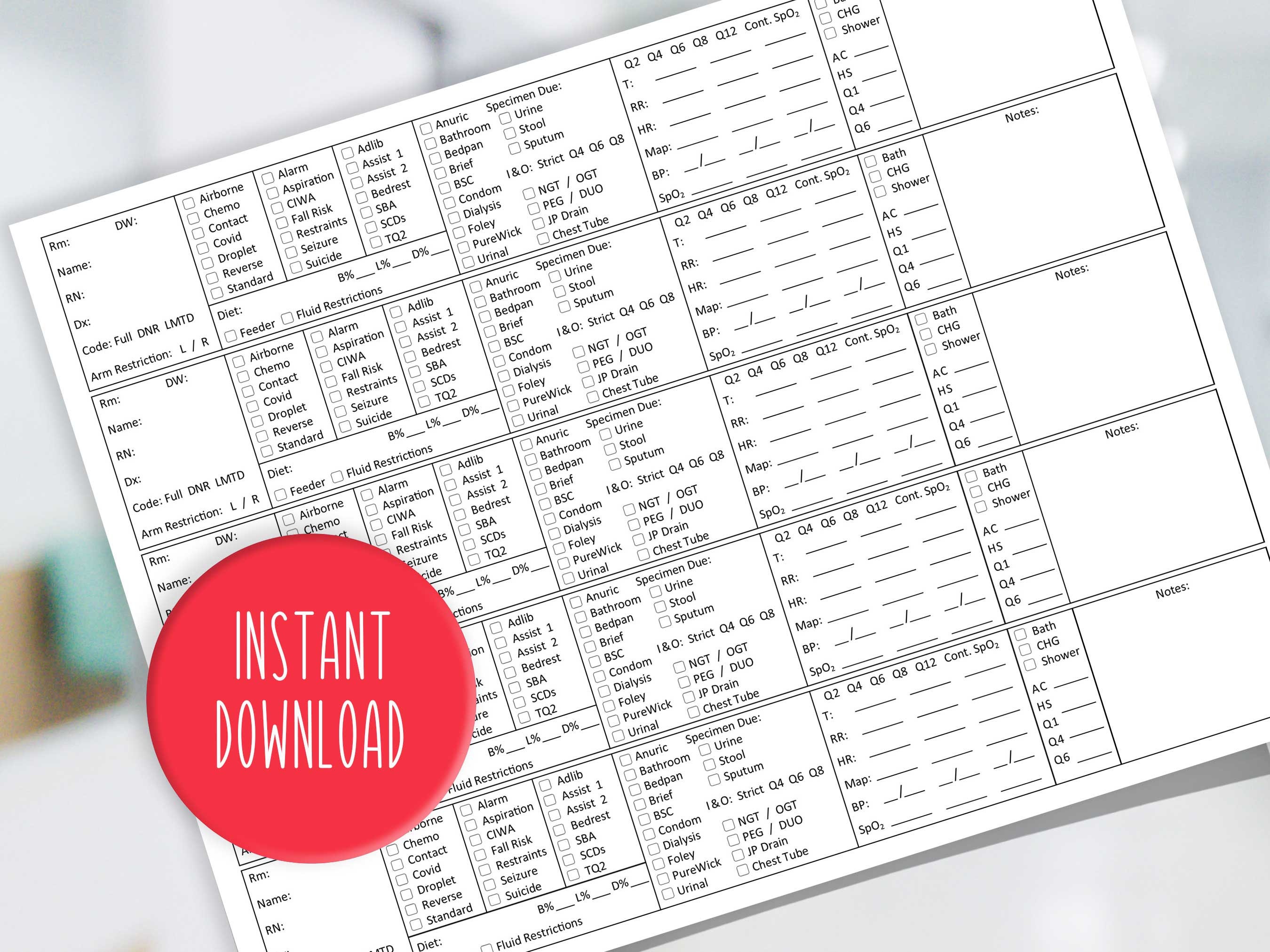 Nurse Shift Planner CNA Report Sheet PCT Shift Planner LTAC Shift ...