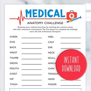 Anatomy Challenge | Medical Game | Nurse Game | Healthcare Game | Nurses Week Activity | Nurse Game Printable | Medical Anatomy Game