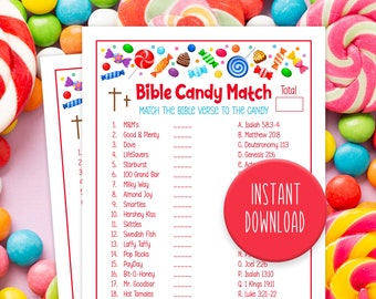 Bible Candy Match Game - Match the Bible Verse - Sunday School Game - Biblical Candy Match - Fun Church Game - Children's Bible Game