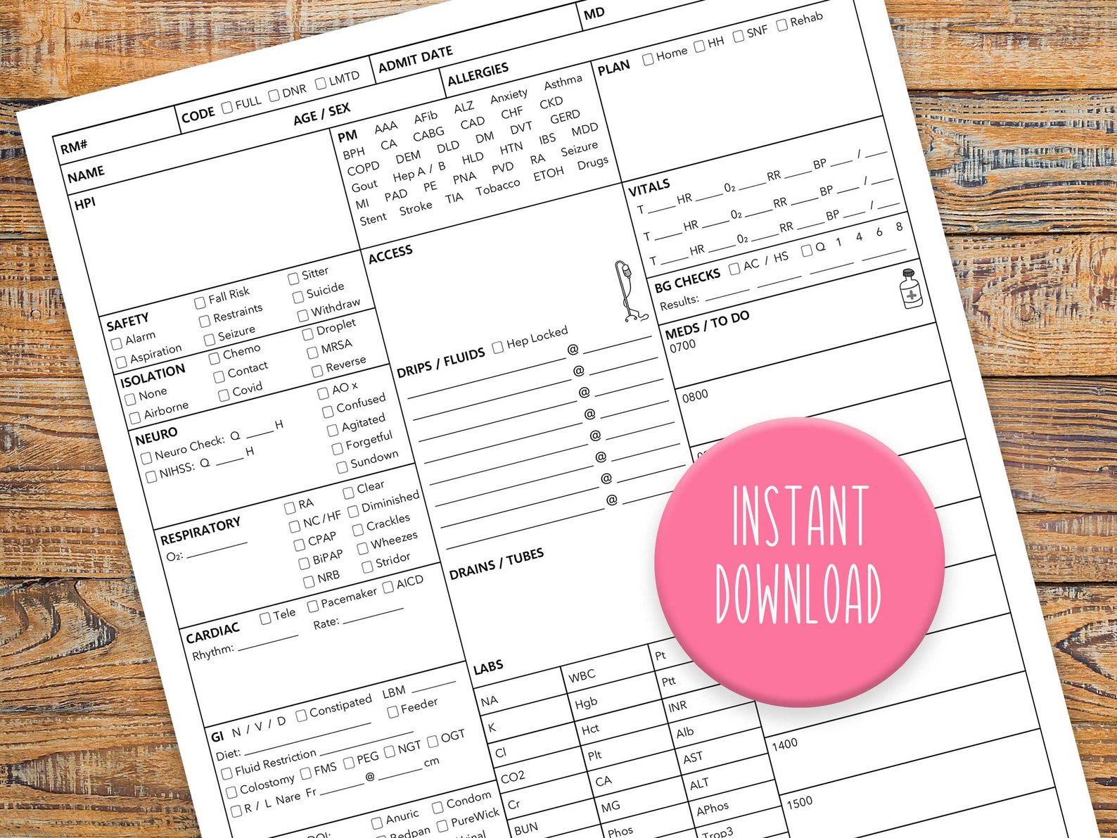 Detailed Med Surg Report Sheet Med Surg Tele Report Sheet Student Nurse ...