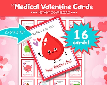 Medical Valentine Cards - Healthcare Valentine Cards - Nurse Valentine Cards - Funny Valentine Cards - 16 Valentine Cards - Cute Organs