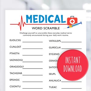 Medical Word Scramble | Nurse Word Scramble | Healthcare Word Scramble | Word Scramble | Nurses Week Activity | Nurse Game Printable