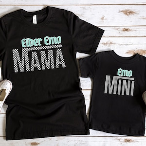 Elder Emo Mama Emo Mini Shirt | Mommy And Me Matching Shirts | Checkered Mama T-shirt Elder Emo Tee Y2K Punk Rock Top It Was Never A Phase