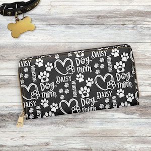 Cartera personalizada para mamá perruna con nombres de perros personalizados, regalo para el Día de la Madre, monedero con cremallera para mamá perruna, cartera con estampado de patas para mamá gata.