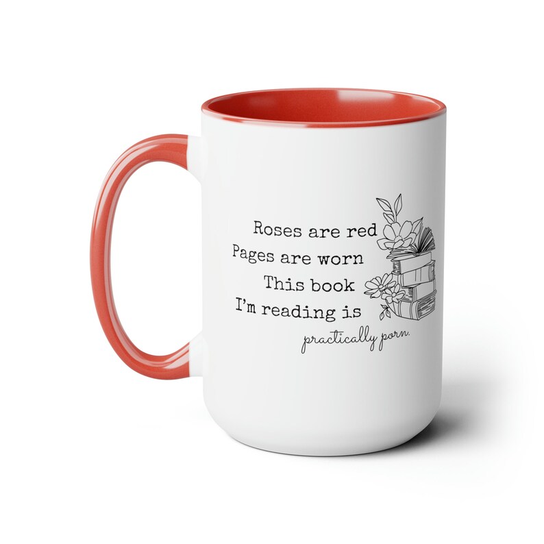 Romance Reader Mug Funny Bookish Coffee Cup | Roses Are Red Pages Are Worn Poem | Smut Readers Romantasy Merch | Bookclub Book Bestie Gifts Red