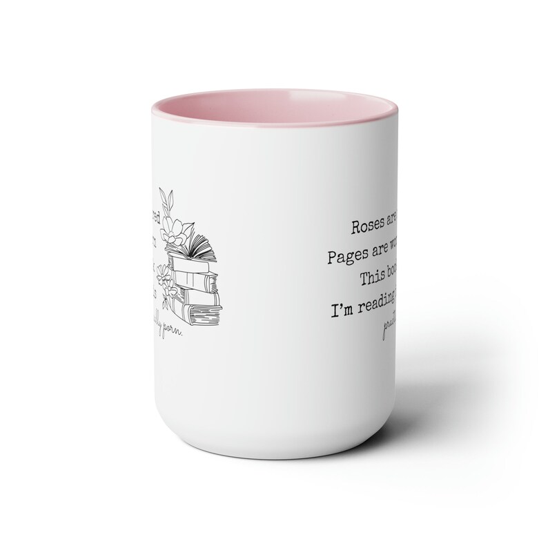 Romance Reader Mug Funny Bookish Coffee Cup | Roses Are Red Pages Are Worn Poem | Smut Readers Romantasy Merch | Bookclub Book Bestie Gifts image 3
