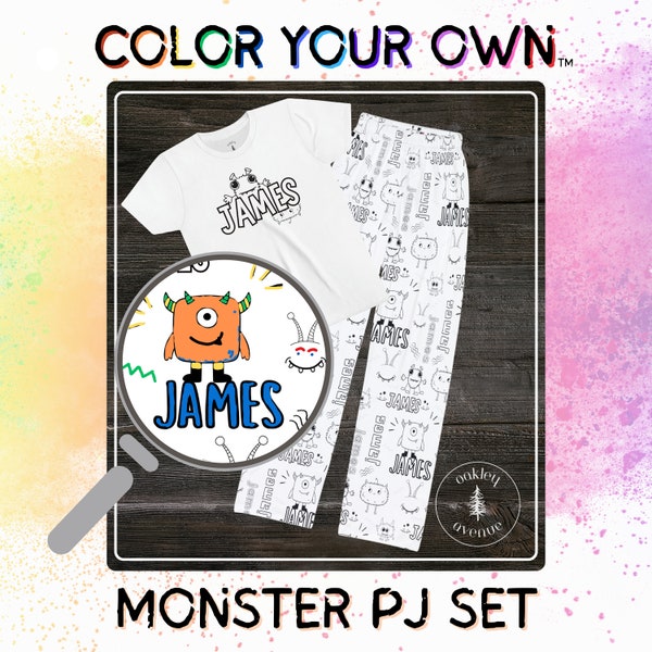 Monster | Color Your Own Pajamas | Kids Pajamas | Kid Coloring Activity | Monster Birthday Party | Twin Matches | Monster Theme | Monster PJ