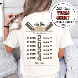 Custom Baseball All-Stars Tshirt, Cooperstown, Baseball Mom, Sports Mom Coaches Gift Travel Sport Team Personalized Softball Tournament