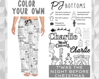 T'was The Night Before Christmas ADULT Color Your Own Pajama Bottoms, Teen Gift, Custom Christmas Pajama, Family Activity, Adult Gift
