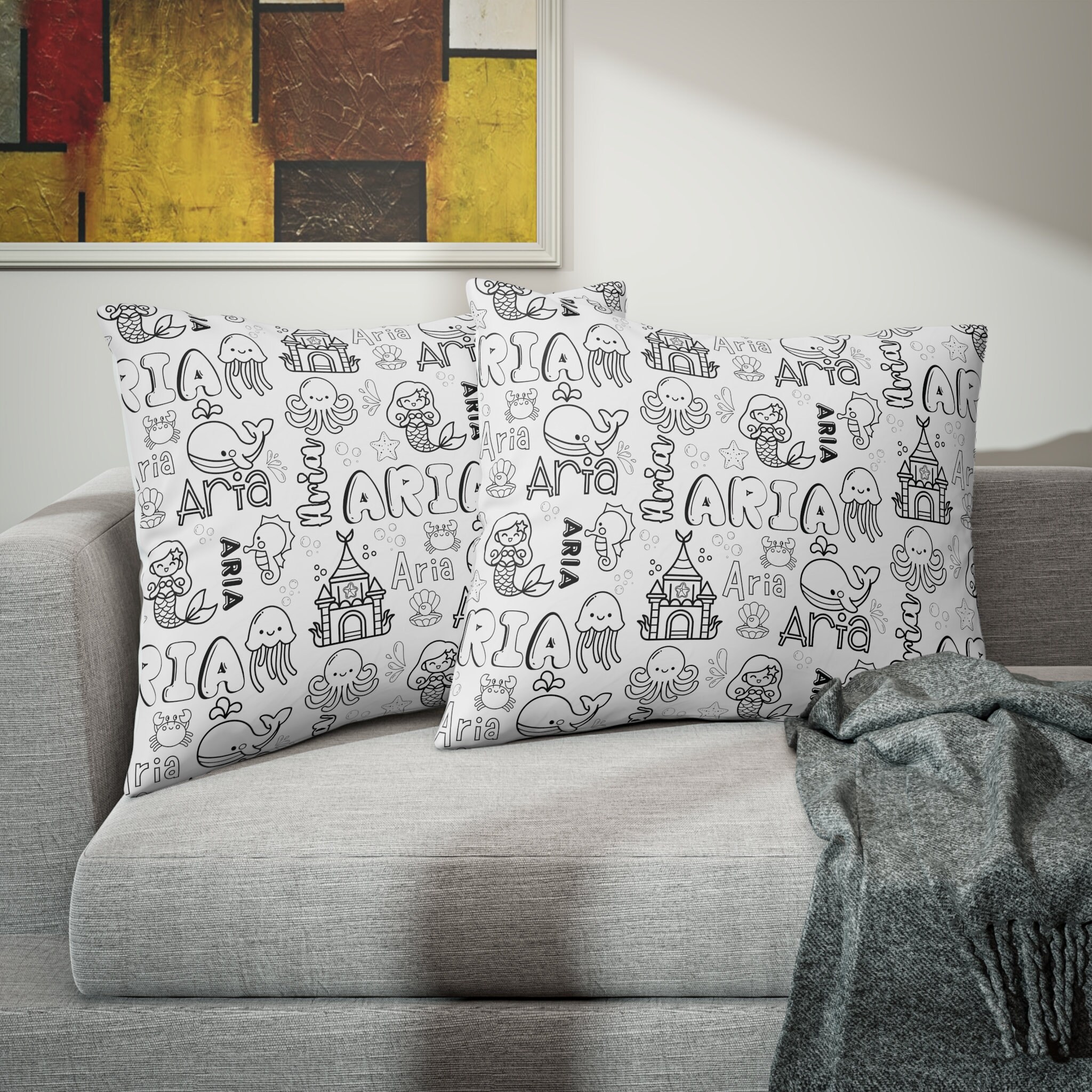 Mermaid Color Your Own Pillowcase Custom Pillowcase Mermaid Etsy