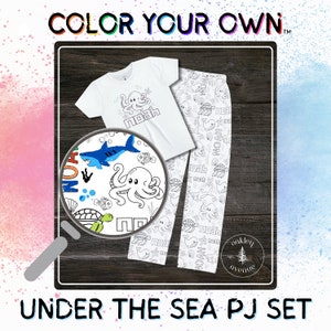 Under The Sea | Color Your Own PJ | Ocean Party | Sea Animals | Shark Party | Wearable Art | Color Me Pajamas | Matching Pajamas | Kids Bday