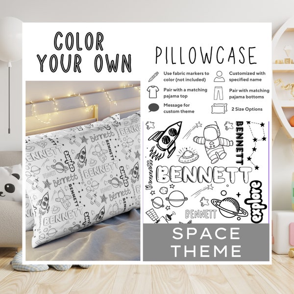 Space Color Your Own Pillowcase | Custom Pillow | Coloring Gifts | Teen Birthday Gift | Gifts For Kids | Personalized Pillow | Coloring