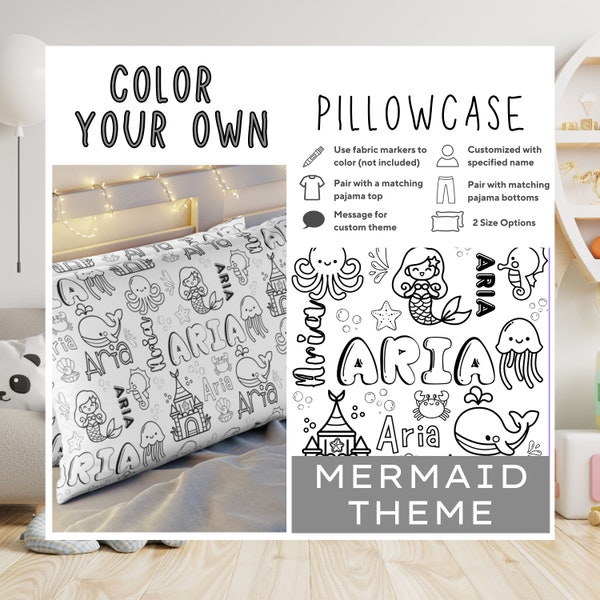 Mermaid Color Your Own Pillowcase | Custom Pillow | Coloring Pillow | Coloring Gifts | Kids Coloring | Gifts for Grandkids | Gifts For Kids