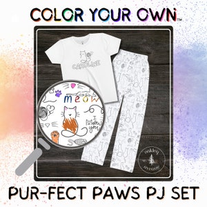 Color Your Own Pajamas | CYO Pillowcase | Cat Pajamas | Cat Lovers | Kids Coloring Sheets | Wearable Art | Colorable Clothes | Kids Gifts