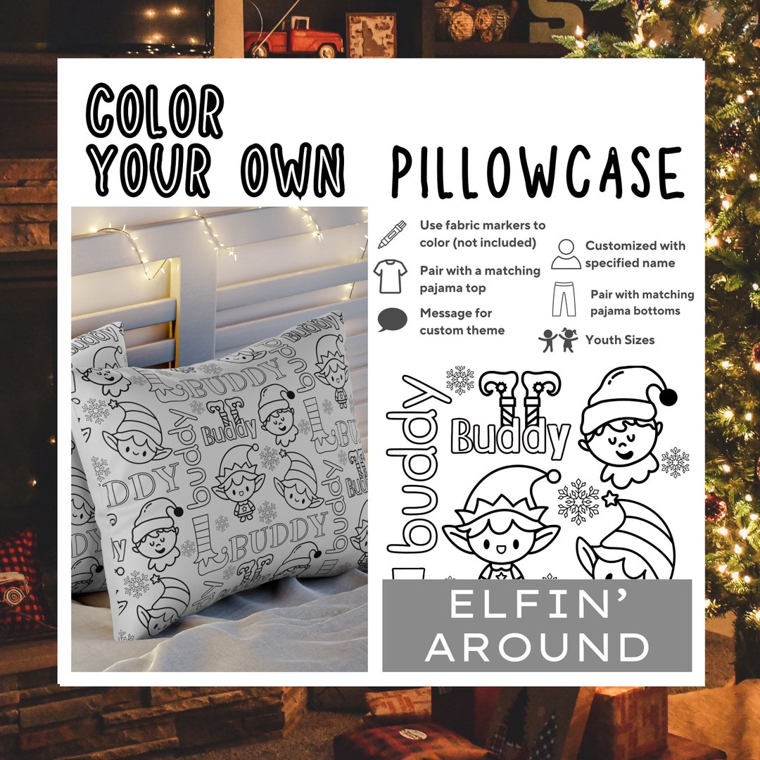 Elf color your own pillowcase christmas present color me etsy