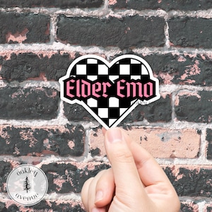 Elder Emo Aufkleber • Kariertes Herz Rosa Ästhetischer Aufkleber • Pop Punk Vinyl Aufkleber für Wasserflaschen, Laptops, Punk-Rock Aufkleber