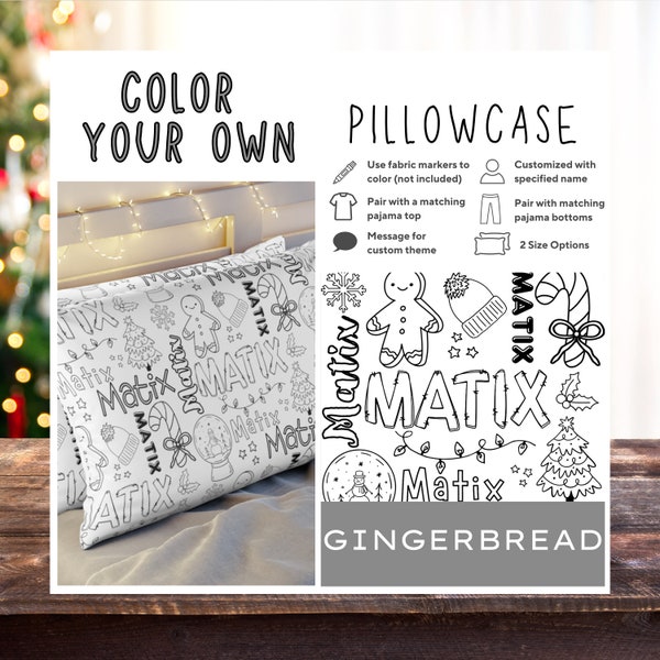 Gingerbread Color Your Own Christmas Pillowcase,  Custom Pillow, Personalized Pillow Sham, Custom Gift, Custom Pillowcase, Childs Gift