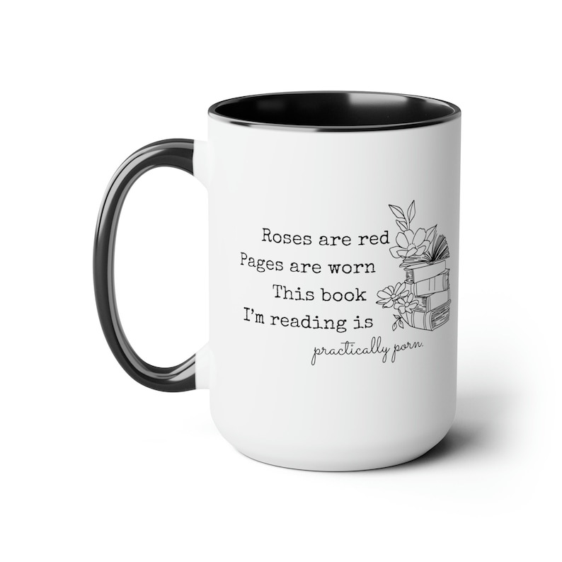 Romance Reader Mug Funny Bookish Coffee Cup | Roses Are Red Pages Are Worn Poem | Smut Readers Romantasy Merch | Bookclub Book Bestie Gifts Black