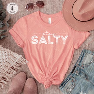 Stay Salty Shirt  Beach Aesthetic Graphic Tee  Bella + Canvas Summer T-Shirt  Coastal Vacation Outfit  Retro Ocean Shirt  Salty Vibes Tee