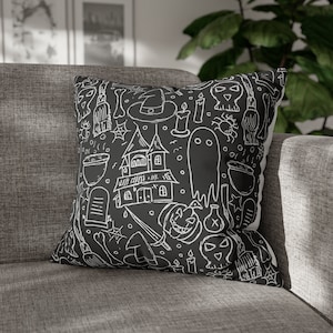 Halloween Doodle Pillow, Halloween Throw Pillow, Cute Halloween Pillow, Halloween Pillow, Seasonal Throw Pillows, Throw Pillows, Spiders