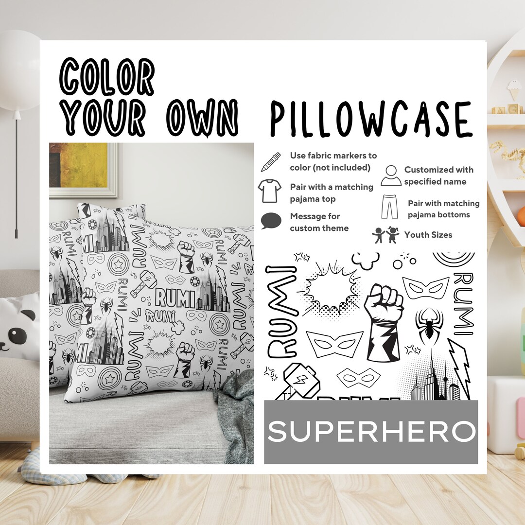 Superhero Color Your Own Pillowcase Birthday Present Etsy