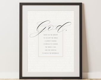 Serenity Prayer Printable, Serenity Prayer Wall Art, Christian Home Decor, Modern Neutral Print, Faith Art Print Gift, Instant Download