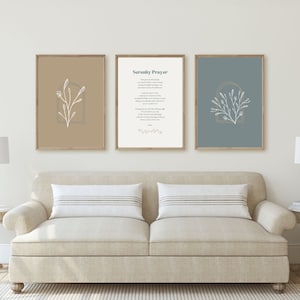 Arte de pared de oración de serenidad, conjunto de 3 impresiones, cartel de oración de serenidad completa, decoración del hogar cristiano, decoración de pared Boho, descarga instantánea