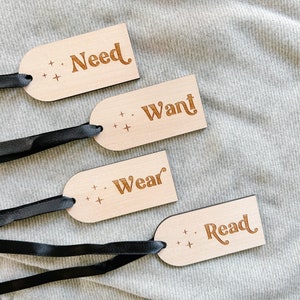 Something to Read, Need, Want, Wear Tags, Christmas Gift Tags, Reusable Gift Tags, Christmas Gifts, Stocking Tags, Wood Gift Tags