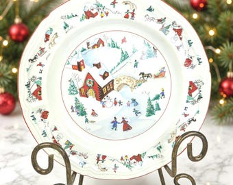 Farberware White Christmas Appetizer Salad Dessert Plates Set of 6 - Katherine Babanovsky Holiday Village - Stoneware - Mint - Free Shipping