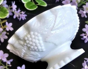 Westmoreland Paneled Grape Milk Glass Footed Bowl – 5" Compote Candy Dish – Free Shipping
